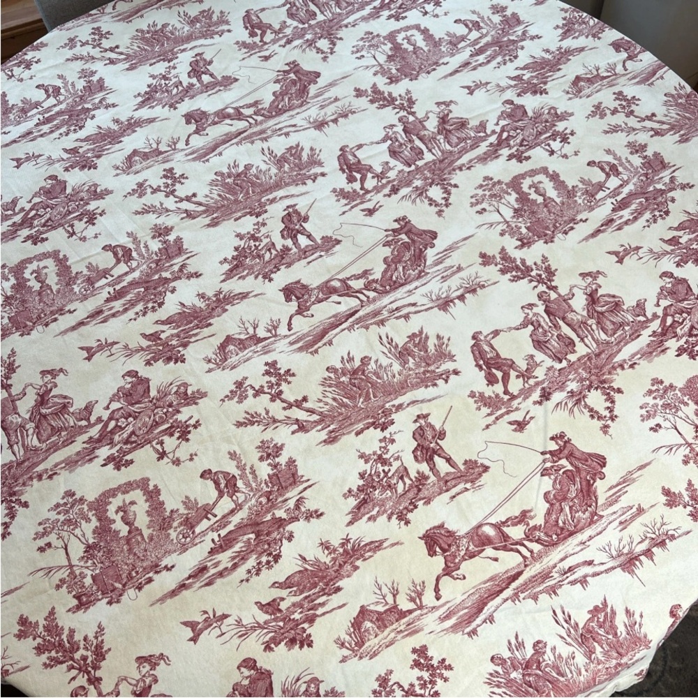 Williams Sonoma Red Toile Cotton Tablecloth